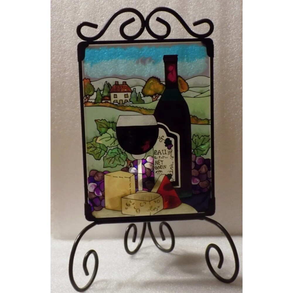 Painted Vineyard Grapes Wine Glass Suncatcher & Candle Holder Desk Decor